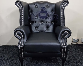 Chesterfield Queen Anne Wing Back Chair in Bonded Leather - Any Colour - Leather Chair - Chair - Chesterfield - Wing Back Chair