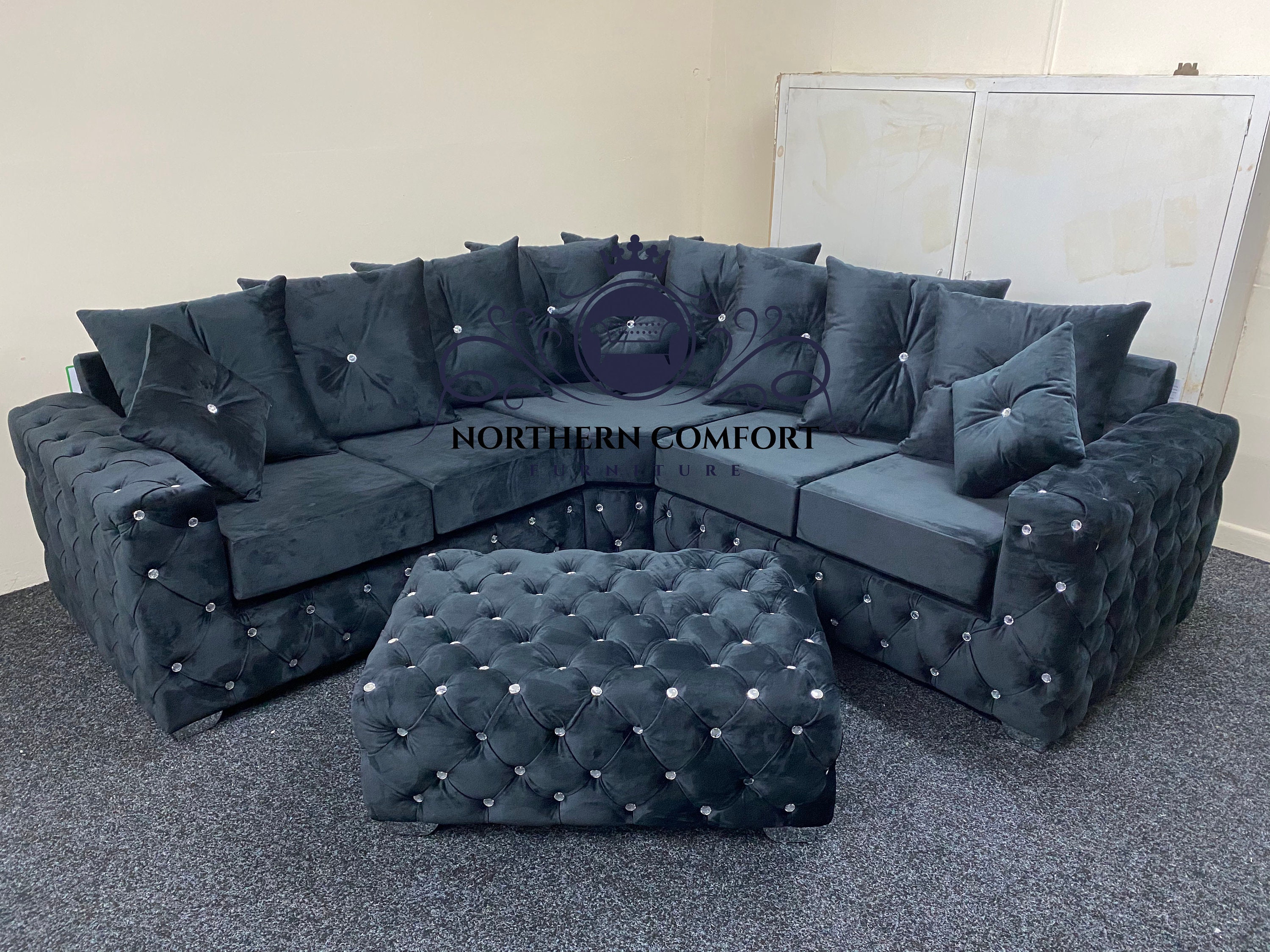 Blue velvet 2024 chesterfield corner sofa