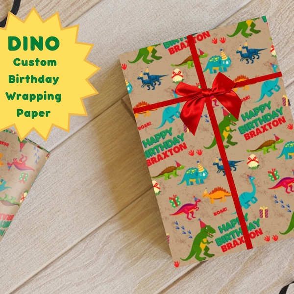 Dinosaur Wrapping Paper Roll Etsy