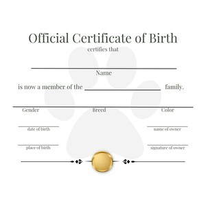 PRINTABLE Digital Download Puppy Birth Certificate and Dog Adoption ...