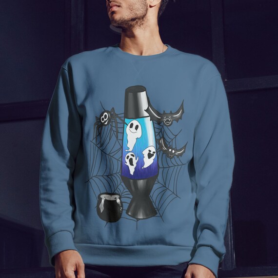 NookbyNiki Mens/ Unisex Hand Drawn Ghost Lava Lamp Halloween Sweater, Men Gift Sweatshirt, Sweater for Him Sweater, Men Gift Shirt, Men Graphic Tee