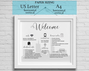 CITY THEME Airbnb Welcome Sign Template Bundle in Canva, Vacation Rental Printable, Airbnb Guest Guide, Rent Info Wifi Password, VRBO Custom