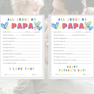 All About Dad Printable Fill in Template, Fathers Day Gift From Kids ...