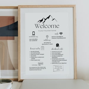 MOUNTAIN THEME Airbnb Welcome Sign Template in Canva, Vacation Rental Printable, Airbnb Guest Guide, Rent Info Wifi Password, VRBO Custom