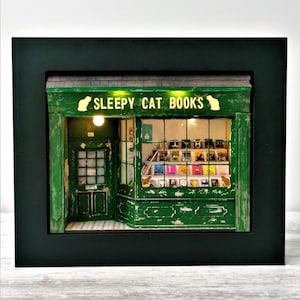SLEEPY CAT BOOKS/ Dollhouse, Miniature House Diorama Booknook