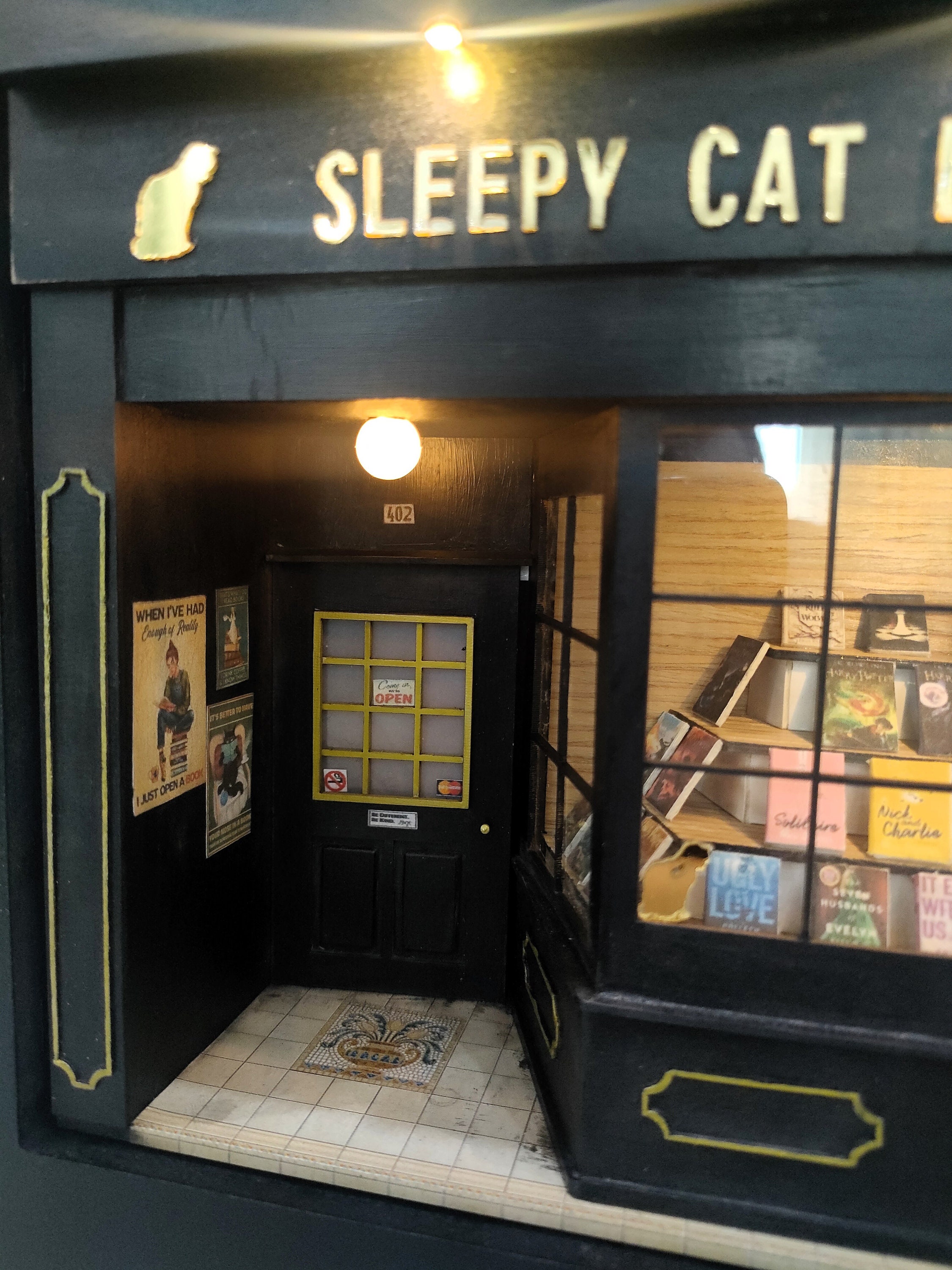 SLEEPY CAT BOOKS/ Dollhouse Miniature House Diorama Booknook - Etsy
