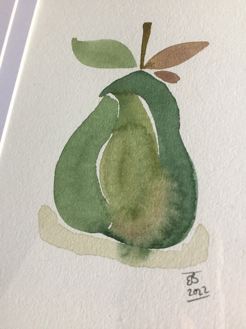 Pear // Watercolour Fruit painting, green pear painting, kitchen decor, A5 size painting image 6