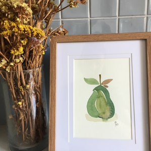 Pear // Watercolour Fruit painting, green pear painting, kitchen decor, A5 size painting image 4