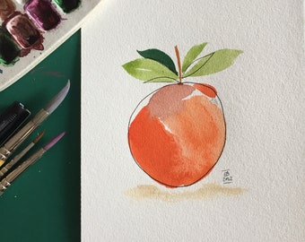 Orange // Watercolour Fruit Painting, Kitchen Artwork, Abstract Watercolour Orange Fruit Painting
