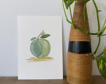 Green Apple // Watercolour Fruit Painting, Kitchen Artwork, Abstract Watercolour Apple Fruit Painting