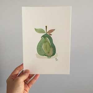 Pear // Watercolour Fruit painting, green pear painting, kitchen decor, A5 size painting image 7
