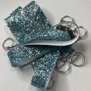 Berry Blue Glitter Wristlet Key Fob: Handmade Faux Leather Keychain