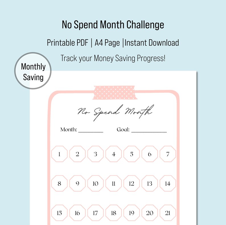 Printable No Spending Month Challenge Financial Savings Plan Etsy