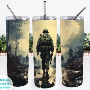 Military Tumbler Wrap Design - 20 oz Skinny Soldier, Patriotic Sublimation Design - Instant Download PNG File