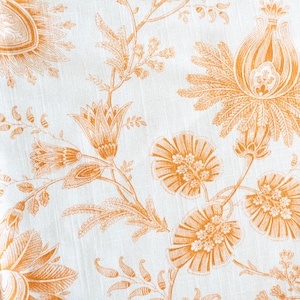 Vintage Mill Creek orange and white floral upholstery fabric remnant 1 yard