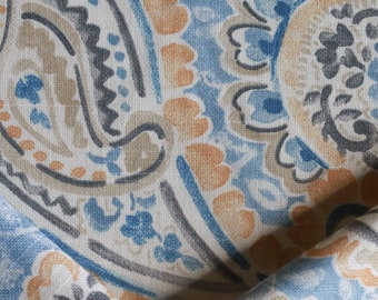 Blauwe en gele abstracte decoratiestof met aquarelprint op maat gesneden
