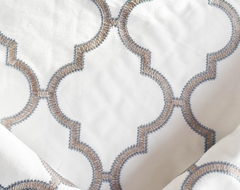 Vintage white with silver embroidery abstract geometrical design