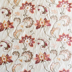 Vintage champagne and red floral embroidered upholstery fabric