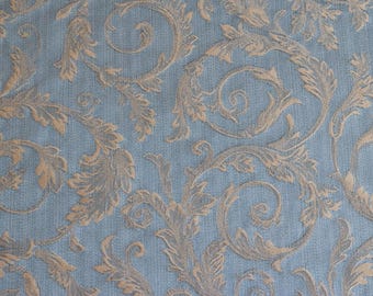 Vintage blue and bronze embroidered floral fabric by the yard ( separate pieces)
