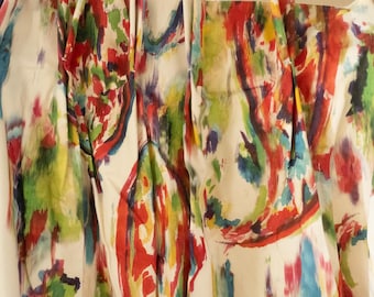 Vibrant abstract multicolor pinch pleat lined drapery panels 25"x 105"  like new