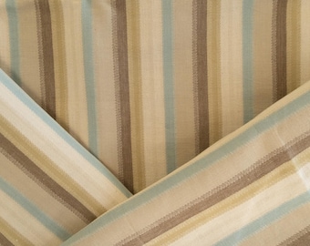 Vintage brown, teal and green striped fabric remnant two yards