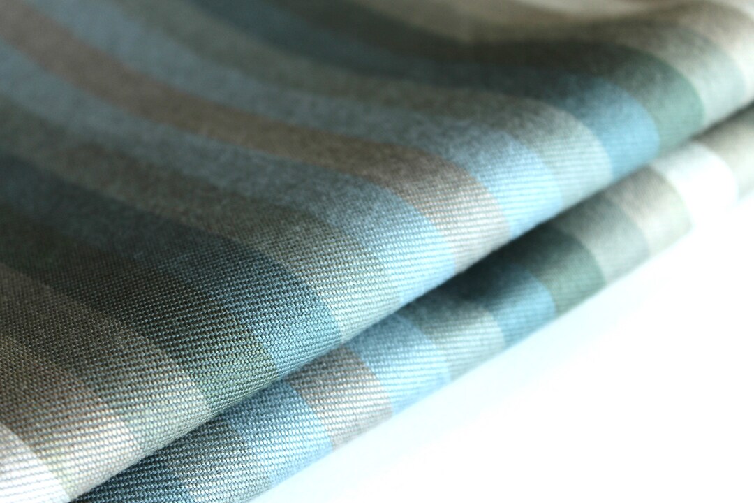 Blue and Green Striped Upholstery Fabric by the Yard, Pillow Covers