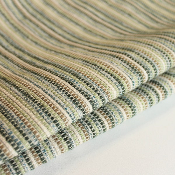 Green striped woven upholstery fabric by the yard