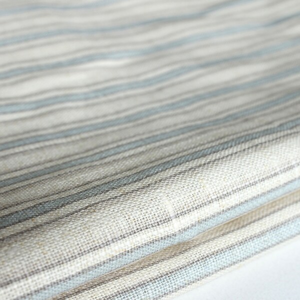 Vintage Raymond Waites Design blue and cream striped fabric by the yard