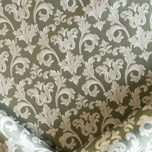 Green designer Jacquard upholstery fabric by the yard