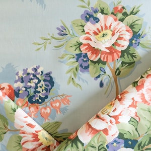 Vintage Duralee &quot;Wexford Bouquet&quot; blue, green, and orange and floral fabric remnant 1.5 yards