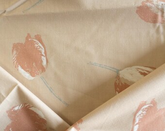 Vintage pink and tan floral rose fabric remnant 4 yards