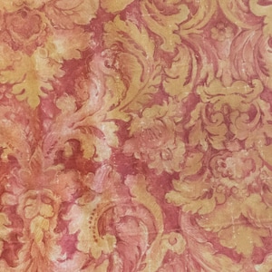 Vintage red and yellow damask upholstery fabric by the yard
