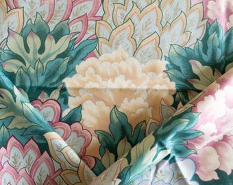 Vintage pink, yellow and green floral fabric remnant two yards