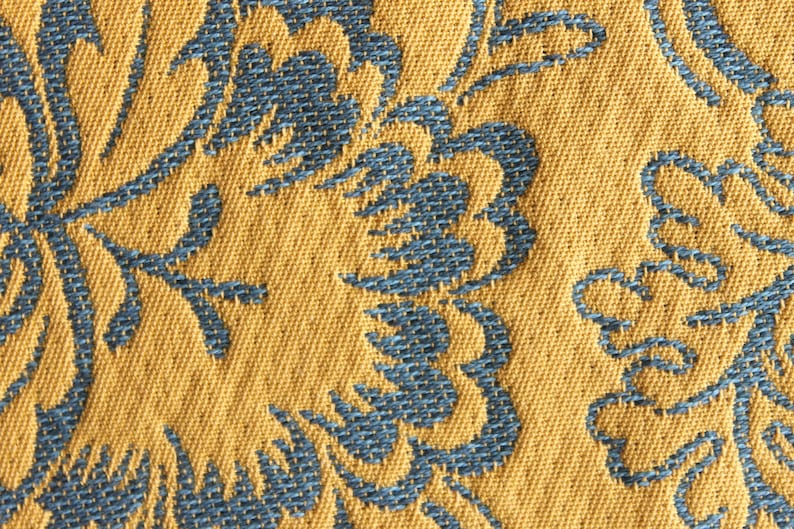 Mustard Yellow and Blue Floral Patterned Fabric by the Yard, Pillow