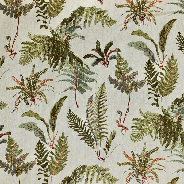 Schumacher Les Fougeres in Document, floral linen schumacher fabric by the yard