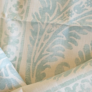 Vervain Damask scroll Chappelle linen fabric by the yard
