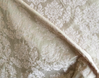 Vintage brocade olive green and gold damask decorator fabric