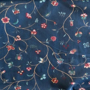Vintage Waverly navy blue floral toile vine upholstery fabric remnant