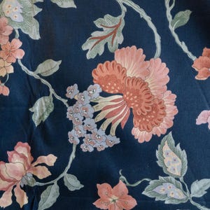 Vintage interior design 1984 blue floral print upholstery decorator fabric by the yard