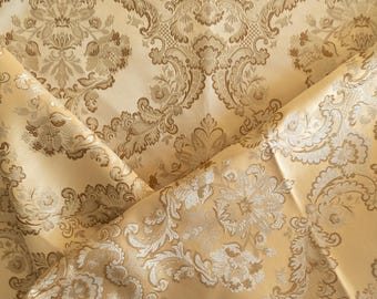 Vintage Gold Blumen Damast Möbelstoff Reststück 1 Meter