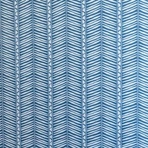Designer blue and white leaf striped fabric remnant one yard