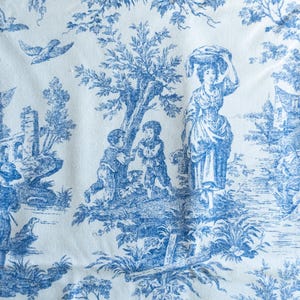 Vintage Waverly &quot;Country Life&quot; blue and ivory toile decorator fabric by the yard