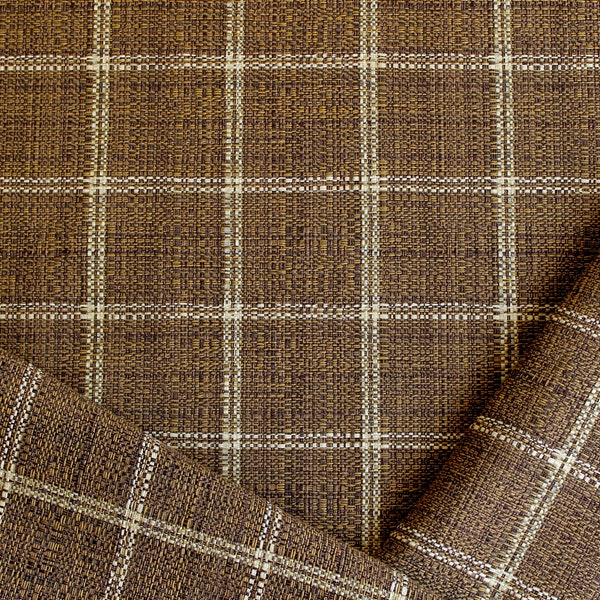 Brown plaid upholstery fabric by the yard