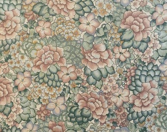 Vintage pink and green floral decorator fabric by the yard