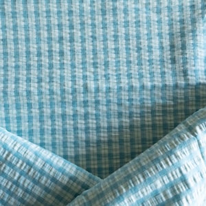blue and white checkered plaid upholstery fabric remnant three yards