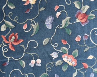 Vintage P. Kaufman navy floral vine print fabric by the yard
