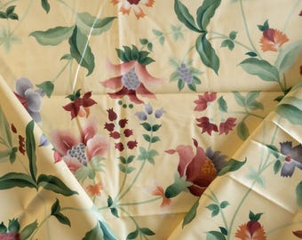 Vintage designer Schumacher yellow floral vine fabric by the yard