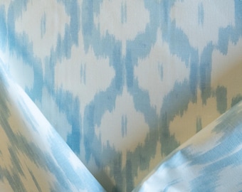 Light blue and cream designer upholstery fabric remnant one yard