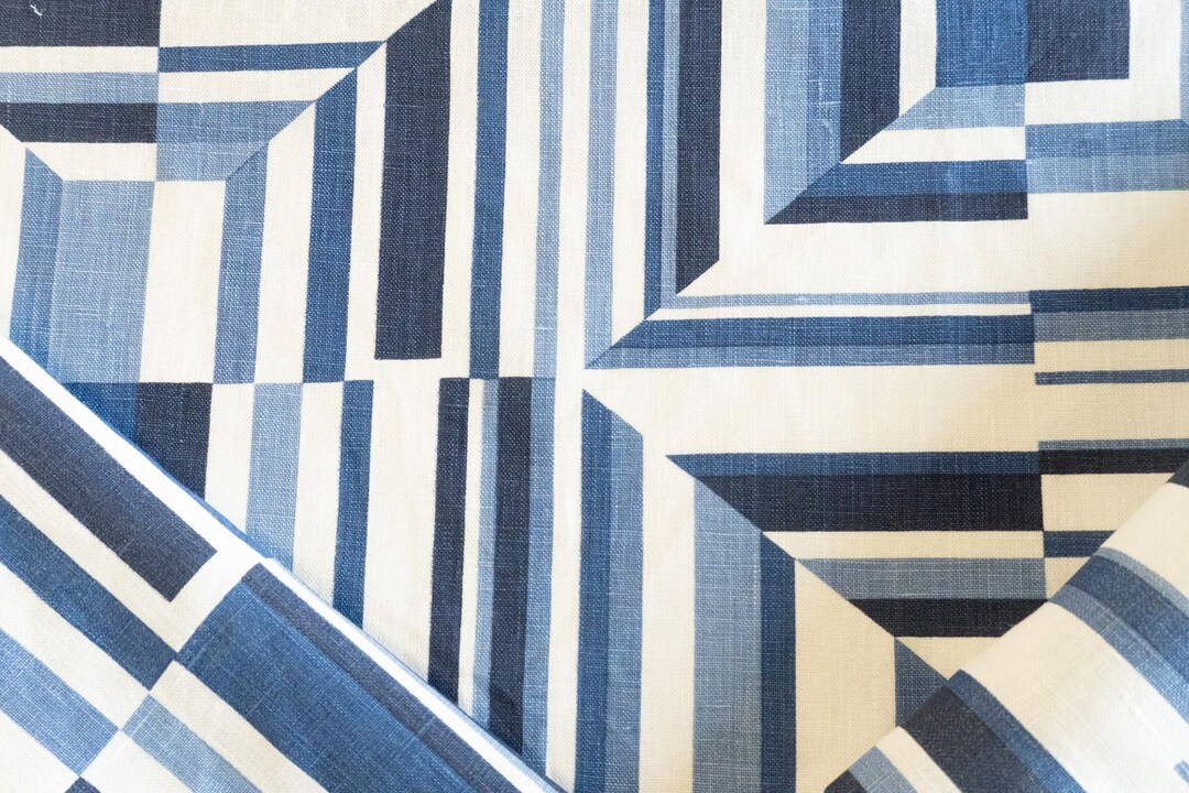 Anna French Cubism Navy on White Fabric Remnant 1 Yard - Etsy