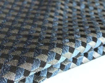 Tissu d'ameublement en velours bleu et noir à motifs géométriques par mètre